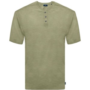 Duży męski t-shirt gładki na trzy guziki Double TS-246 khaki