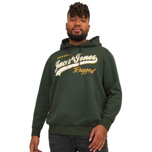 Duża męska bluza wkładana przez głowę z kapturem napisy Jack & Jones 12236803 ciemnozielona