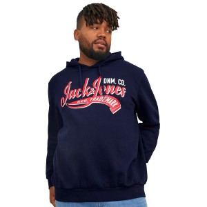 Duża męska bluza wkładana przez głowę z kapturem napisy Jack & Jones 12236803 granatowo-czerwona