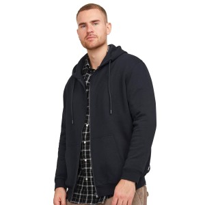Duża męska bluza rozpinana z kapturem gładka Jack & Jones 12250596 czarna