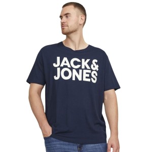 Duża męska koszulka z nadrukiem t-shirt z napisami Jack & Jones 12158505 granatowy