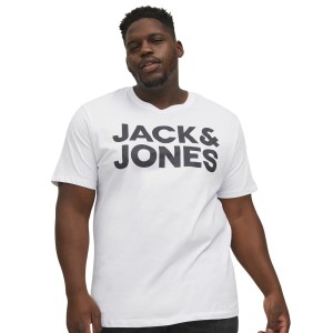 Duża męska koszulka z nadrukiem t-shirt z napisami Jack & Jones 12158505 biały