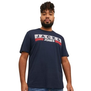 Duża męska koszulka z nadrukiem t-shirt z napisami Jack & Jones 12158505 Play 4 granatowy