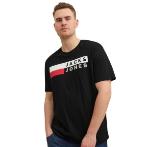 Duża męska koszulka z nadrukiem t-shirt z napisami Jack & Jones 12158505 Play 4 czarny