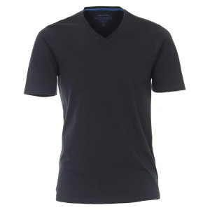 Duża męska gładka koszulka z dekoltem w serek t-shirt Redmond 660-19 granatowy