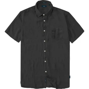 Duża lniana koszula męska z krótkim rękawem gładka Double Urban Outfitters GS-592S czarna