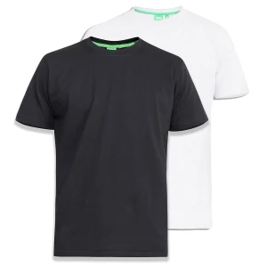 Duża gładka koszulka męska t-shirt 2 sztuki Duke D555 Fenton czarny-biały
