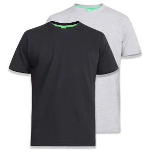Duża gładka koszulka męska t-shirt 2 sztuki Duke D555 Fenton czarny-szary