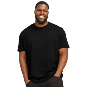 Duża męska koszulka z krótkim rękawem t-shirt gładki Jack & Jones 12250623 czarna