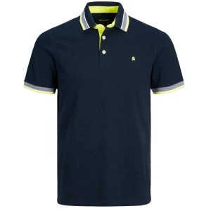 Duża męska polówka koszulka z kołnierzykiem Jack & Jones 12143859 granatowa z żółtym