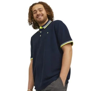 Duża męska polówka koszulka z kołnierzykiem Jack & Jones 12143859 granatowa z żółtym