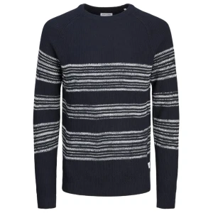 Duży męski sweter w paski wkładany przez głowę Jack & Jones 12265762 granatowy