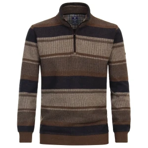 Duży  męski sweter na krótki zamek ze stójką w paski Redmond 242920700-300 brązowy