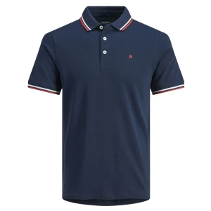 Duża męska polówka koszulka z kołnierzykiem Jack & Jones 12143859 granatowa z czerwonym