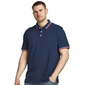 Duża męska polówka koszulka z kołnierzykiem Jack & Jones 12143859 granatowa z czerwonym