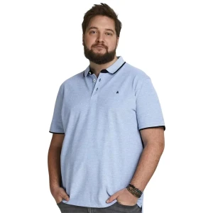 Duża męska polówka koszulka z kołnierzykiem Jack & Jones 12143859 błękitna z czarną wstawką