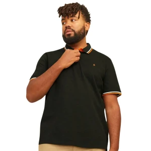 Duża męska polówka koszulka z kołnierzykiem Jack & Jones 12143859 khaki z pomrańczowymi wstawkami