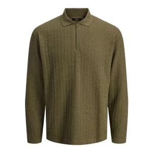 Duża męska koszulka polo na zamek długi rękaw Jack & Jones 12280519 zielona