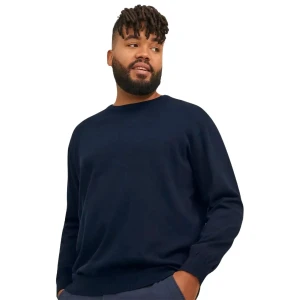 Duży męski sweter gładki wkładany przez głowę Jack & Jones 12250588 granatowy