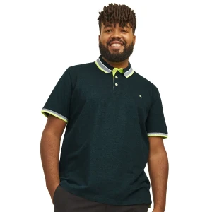 Duża męska polówka koszulka z kołnierzykiem Jack & Jones 12143859 morska z neonowymi wstawkami