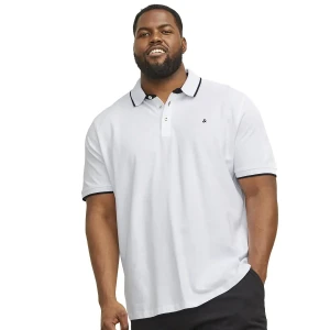 Duża męska polówka koszulka z kołnierzykiem Jack & Jones 12143859 biała z czarnymi wstawkami
