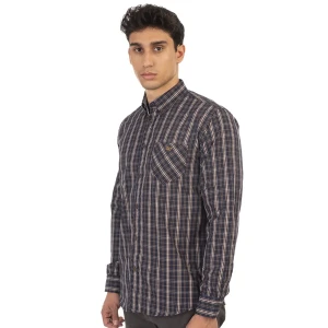 Duża męska koszula w kratę długi rękaw Double Urban Outfitters GS-5022 CC55 granatowo-brązowa