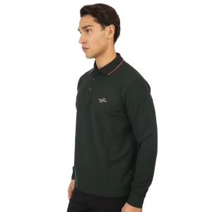 Duża męska koszulka polo z długim rękawem Double Urban Outfitters PS-3002 ciemnozielona