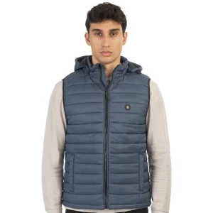 Duży męski bezrękawnik kamizelka z kapturem Double Urban Outfitters SMJK-2001 ciemnoniebieska