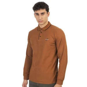 Duża męska koszulka polo z długim rękawem Double Urban Outfitters PS-3002 jasnobrązowa