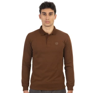 Duża męska koszulka polo z długim rękawem Double Urban Outfitters PS-3003 brązowa