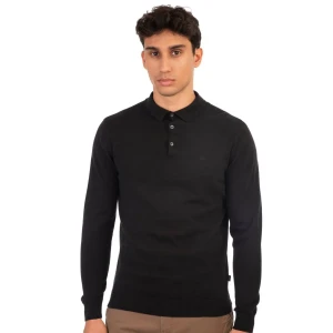 Duża męska bluzka sweterkowa z długim rękawem Double Knit-8002 czarna