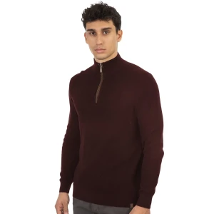 Duży męski rozpinany sweter ze stójką Double Urban Outfitters Knit-8014 bordowy