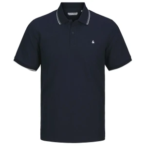 Duża męska polówka koszulka z kołnierzykiem Jack & Jones 12274980 granatowa z białymi wstawkami na kołnierzyku