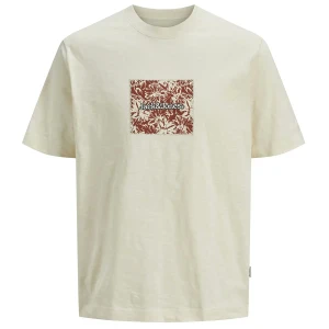 Duża męska koszulka z krótkim rękawem t-shirt z nadrukiem Jack & Jones 12278577 kremowy