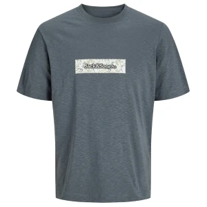 Duża męska koszulka z krótkim rękawem t-shirt z nadrukiem Jack & Jones 12278577 szaroniebieski