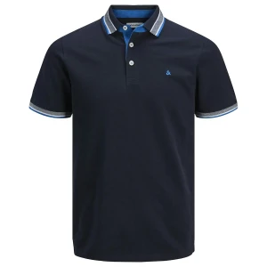 Duża męska polówka koszulka z kołnierzykiem Jack & Jones 12143859 granatowa  z niebiesko-białymi dodatkami