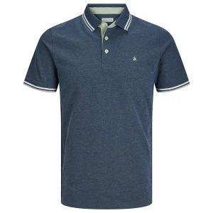 Duża męska polówka koszulka z kołnierzykiem Jack & Jones 12143859 ciemnoniebieska z jasnozielonymi wstawkami