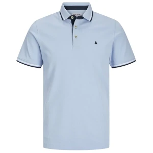 Duża męska polówka koszulka z kołnierzykiem Jack & Jones 12143859 błękitna z czarno-białymi wstawkami