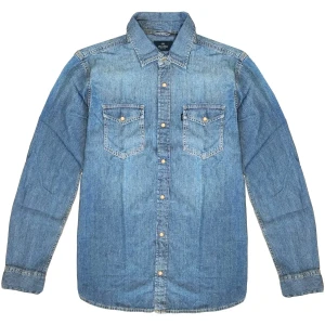 Duża męska koszula jeansowa z długim rękawem Double Urban Outfitters DS-5068 niebieska