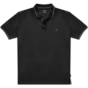 Duża męska koszulka polo gładka ozdobny kołnierzyk Double PS-3037 czarna