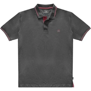 Duża męska koszulka polo gładka ozdobny kołnierzyk Double PS-3037 ciemnoszara