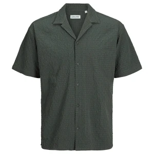 Duża koszula męska z krótkim rękawem Jack & Jones 12275769 szarozielona