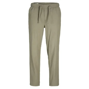 Duże męskie spodnie materialne z lnem,  gumką i sznurkami w pasie Jack & Jones 12239548 khaki