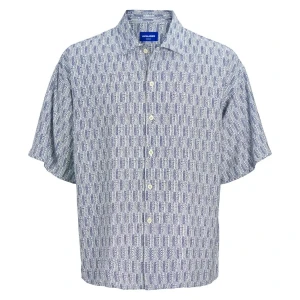 Duża koszula męska z krótkim rękawem wzorzysta Jack & Jones 12278447 biało-niebieska