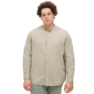 Duża męska koszula długi rękaw gładka lniana Jack & Jones 12270008 beżowa