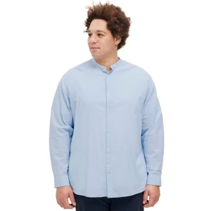 Duża męska koszula długi rękaw gładka lniana Jack & Jones 12270008 błękitna