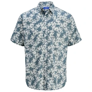 Duża koszula męska z krótkim rękawem wzorzysta Jack & Jones 12278445 ciemnoniebieska