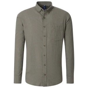 Duża męska koszula z długim rękawem lniana Redmond 251135111-60 khaki