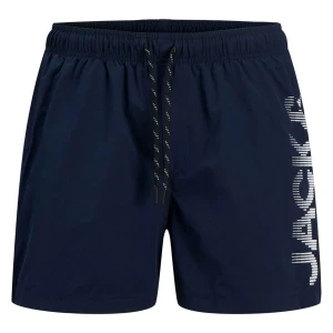 Duże męskie spodenki kąpielowe gładkie z napisem Jack & Jones 12278715 granatowe