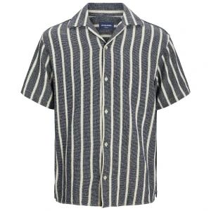 Duża męska koszula z krótkim rękawem w paski Jack & Jones 12278444 granatowa